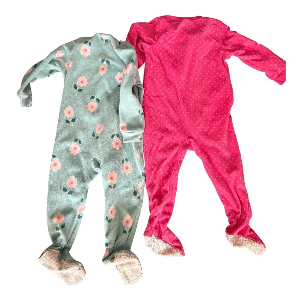 Carters Girls 24M Fleece Footed Pajamas Lot 2 Unicorn Floral Pink Blue Sleeper